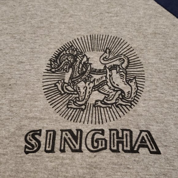Singha Beer Raglan T-Shirt Boon Rawd Brewery Co. Gray Blue | Men's XL Pre-owned - Picture 4 of 9